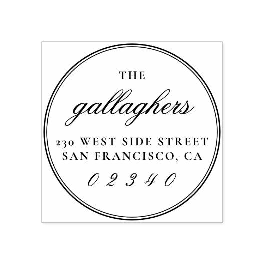 Elegante Script-Familienname Runde Rücksendeadress Gummistempel (Prägung)