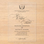 Elegante Script Floral Wappen Monogram Wedding Acryleinladungen (Vorderseite)