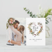 Elegante Script Floral Wedding Dankeschön Karte (Stehend Vorderseite)