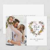 Elegante Script Floral Wedding Dankeschön Karte (Vorne/Hinten)