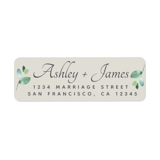 Elegante Script Foliage Wedding Rücksendeadresse (Vorne)
