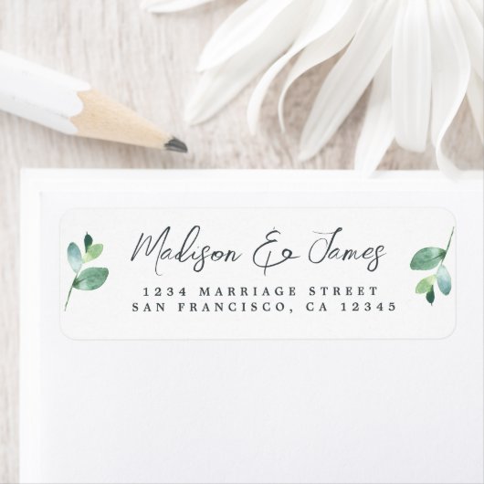 Elegante Script Foliage Wedding Rücksendeadresse (Insitu)