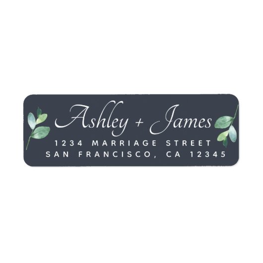 Elegante Script Foliage Wedding Rücksendeadresse (Vorne)