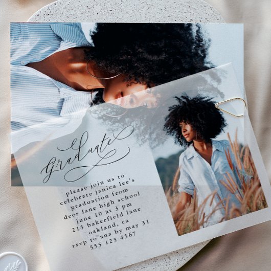 Elegante Script Foto Arch Graduation Party Pergament Einladungen