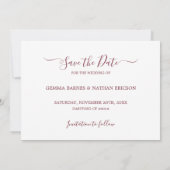 Elegante Script Foto Burgundy Save the Date Card (Rückseite)