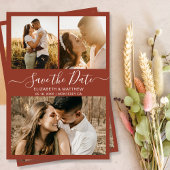 Elegante Script Foto Collage Terracotta Wedding Save The Date