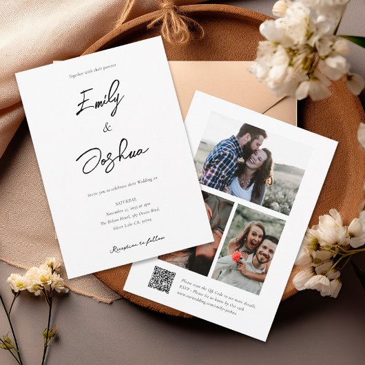 Elegante Script Foto Collage Wedding Einladung