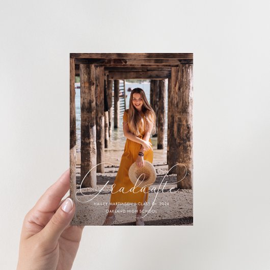 Elegante Script Foto Graduation Party Black Einladung