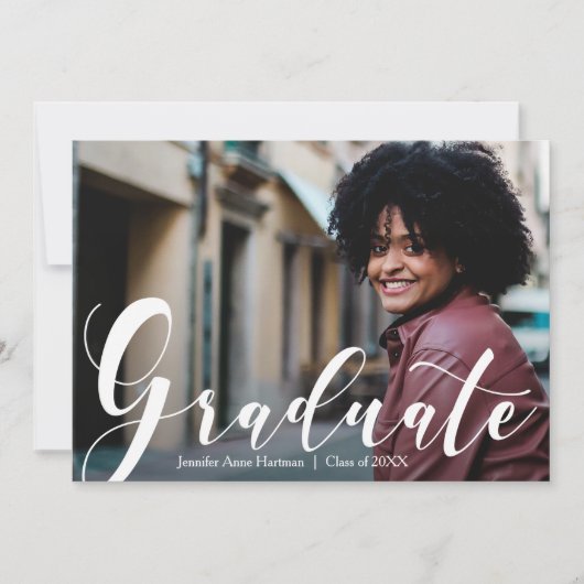 Elegante Script Foto Graduation Party Einladung (Vorderseite)