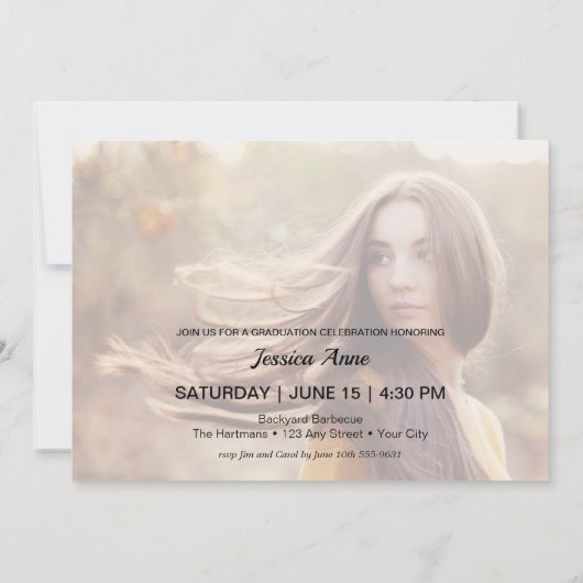 Elegante Script Foto Graduation Party Einladung (Rückseite)