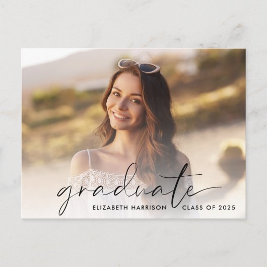 Elegante Script Foto Graduation Party Einladungspostkarte (Vorderseite)