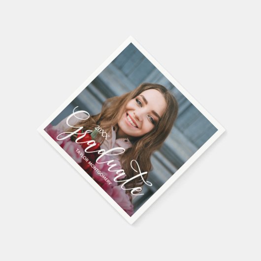 Elegante Script Foto Graduation Party Serviette (Ecke)