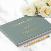 Elegante Script Foto Sage Green Wedding Gästebuch