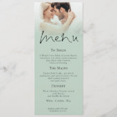 Elegante Script Foto Sage Green Wedding Menu Card Einladung (Vorderseite)