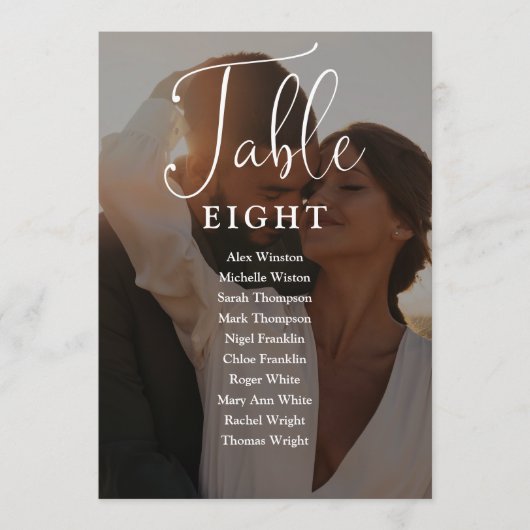 Elegante Script-Foto-Seating Chart-Tischnummer Einladung (Vorderseite)