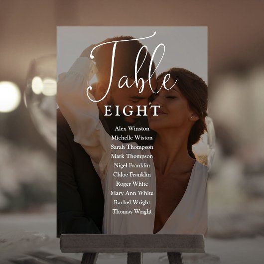 Elegante Script-Foto-Seating Chart-Tischnummer Einladung