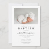 Elegante Script-Foto-Taufe Einladung (Vorderseite)