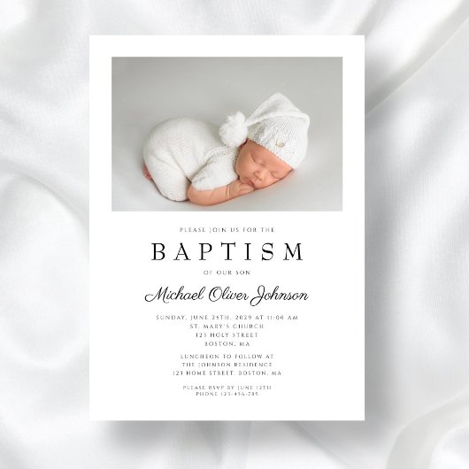 Elegante Script-Foto-Taufe Einladung