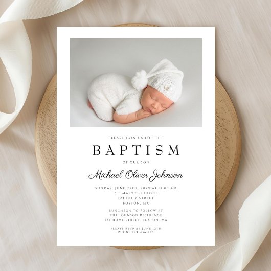 Elegante Script-Foto-Taufe Einladung