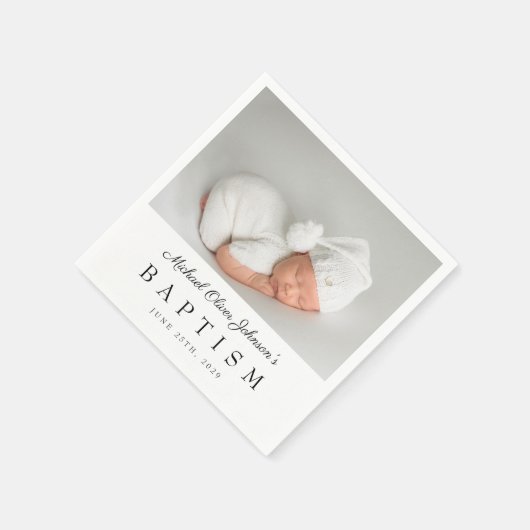 Elegante Script-Foto-Taufe Serviette (Ecke)