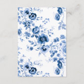 Elegante Script French Blue Floral Toile Hochzeit Begleitkarte (Rückseite)