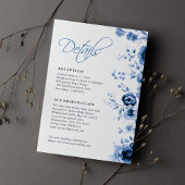 Elegante Script French Blue Floral Toile Hochzeit Begleitkarte