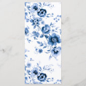 Elegante Script French Blue Floral Toile Hochzeit Menükarte (Rückseite)
