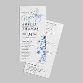 Elegante Script French Blue Floral Toile Hochzeit Programm