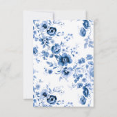 Elegante Script French Blue Floral Toile Hochzeit Save The Date (Rückseite)