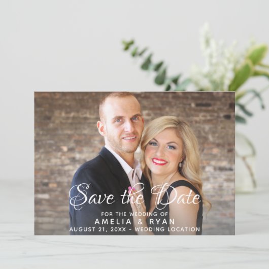 Elegante Script Full Foto Save the Date Karte (Stehend Vorderseite)