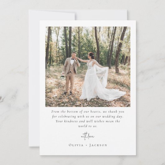 Elegante Script Full Foto Wedding Dankeskarte (Rückseite)