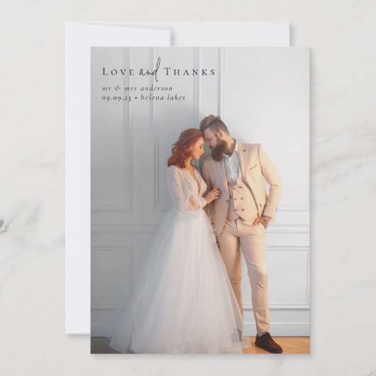 Elegante Script Full Foto Wedding Dankeskarte (Vorderseite)