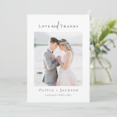 Elegante Script Full Foto Wedding Dankeskarte (Stehend Vorderseite)