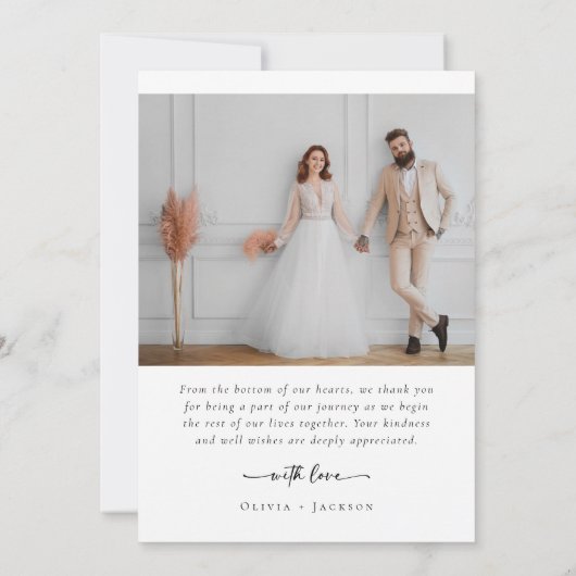 Elegante Script Full Foto Wedding Dankeskarte (Rückseite)