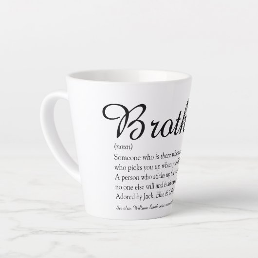 Elegante Script Fun Cool Best Brother Definition Milchtasse (Linke Ecke)