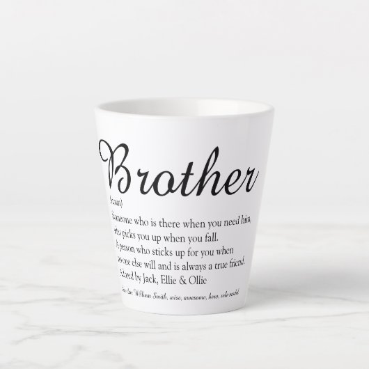 Elegante Script Fun Cool Best Brother Definition  Milchtasse (Vorderseite)