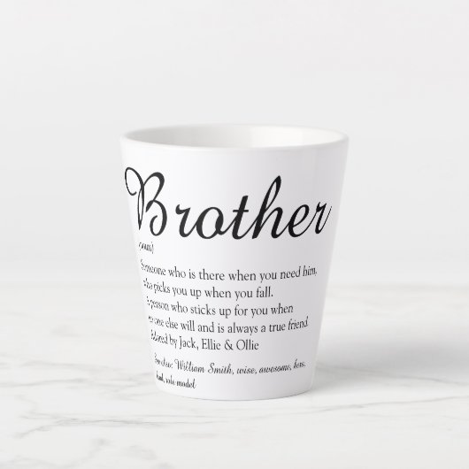 Elegante Script Fun Cool Best Brother Definition Milchtasse (Vorderseite)