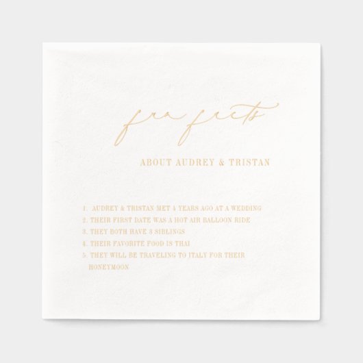 Elegante Script Fun Fakten Minimalistische Hochzei Servietten Mit Folie (Vorderseite)