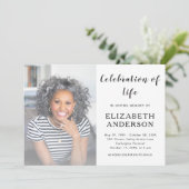Elegante Script Funeral Foto Feier des Lebens Einladung (Stehend Vorderseite)