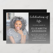 Elegante Script Funeral Foto Feier des Lebens Einladung (Vorne/Hinten)