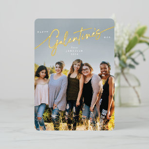 Elegante Script Galentine's Day Foto Card Folien Feiertagskarte