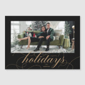 Elegante, Script Geblüht Schwarz Holiday Foto Card Magneteinladung (Vorderseite)
