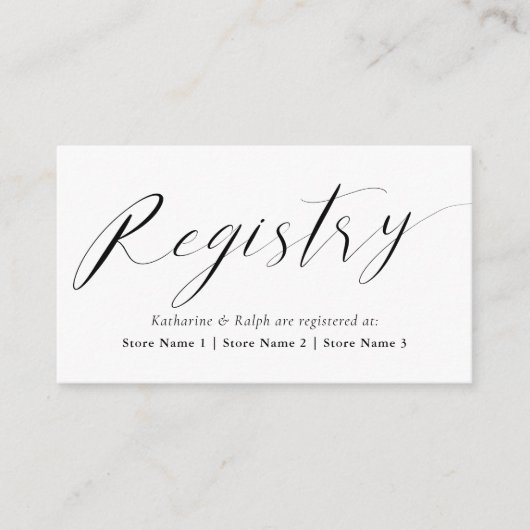 Elegante Script Gift Registry Begleitkarte (Vorderseite)