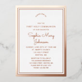 Elegante Script Girl First Communion Folieneinladung (Vorderseite)