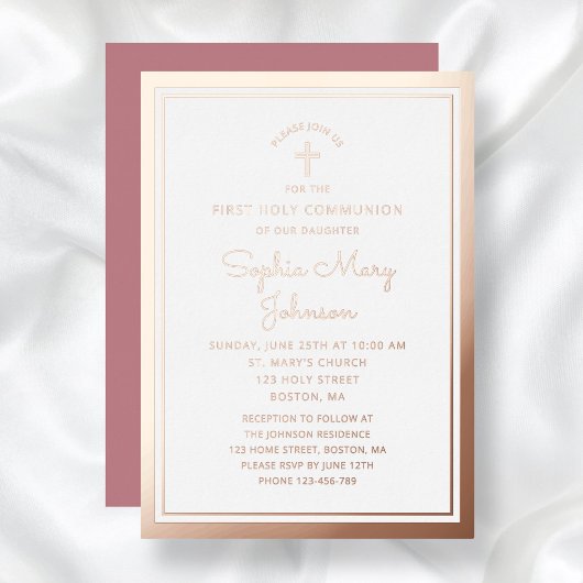 Elegante Script Girl First Communion Folieneinladung