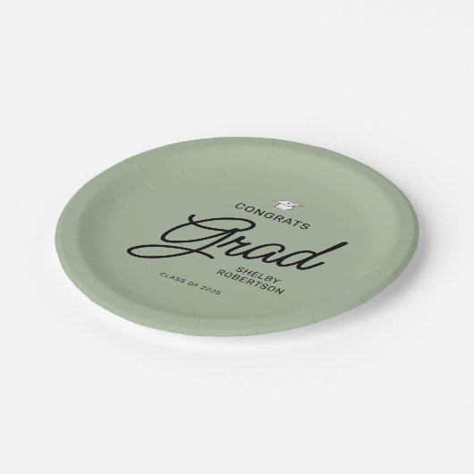 Elegante Script Glückwunschs Grad Graduation Party Pappteller (Schrägansicht)