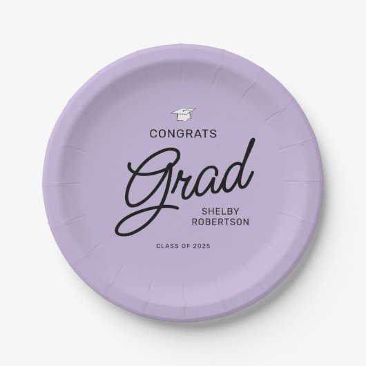 Elegante Script Glückwunschs Grad Graduation Party Pappteller (Vorderseite)