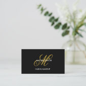 Elegante Script Gold Black Monogram Initial Visitenkarte (Stehend Vorderseite)