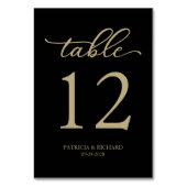 Elegante Script Gold Black Wedding Tischnummer (Vorderseite)