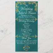 Elegante Script & Gold Blätter - Aquamarine Hochze Programm (Vorderseite)